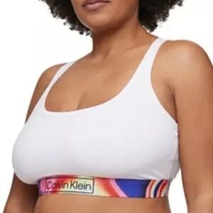 Calvin Klein Cotton Unlined Modern Bralette White Rainbow Plus Sz 1X NWT